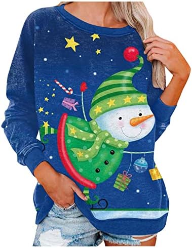 Womens Crewneck Sweatshirt Cute Fashion Christmas Print Long Sleeve Sweatshirts Loose Tops Pullover Top Streetwear