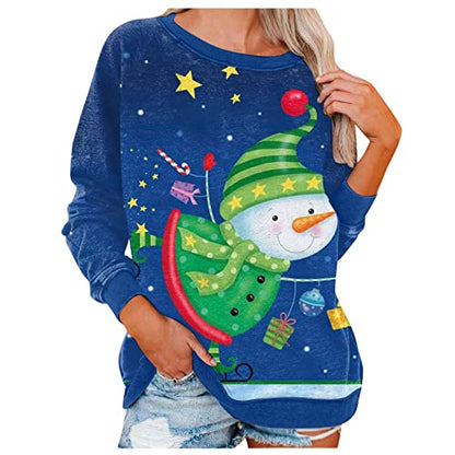  Sweatshirts For Women Loose Fit Fall Loose Tops Christmas Print Long Sleeve Sweatshirts Plus Size Pullover Top