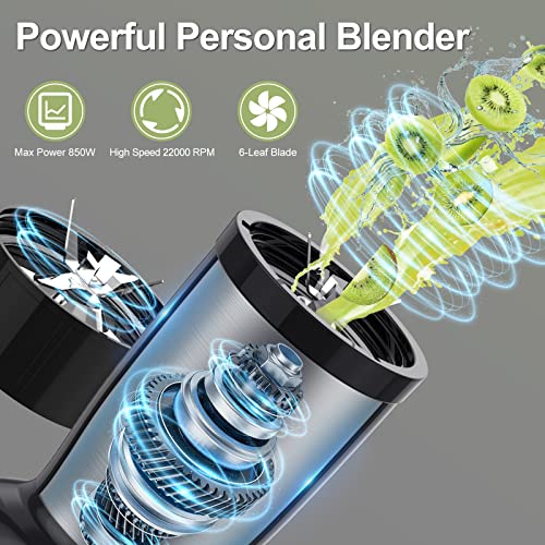  Personal Blender For Shakes And Smoothies, 19 Pieces Set Bullet Blender For Shakes, 850W Smoothie Blender With 2 * 17 Oz & 10 Oz To-Go Cups, Easy To Clean, BPA Free (Black)