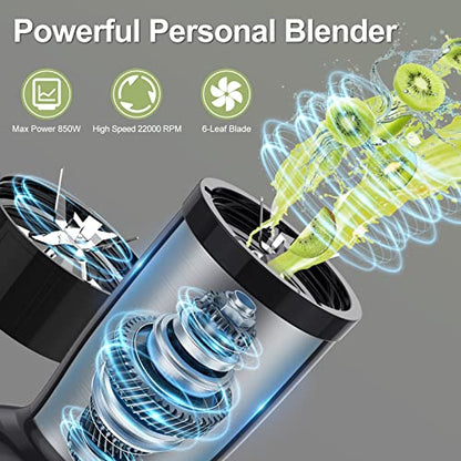  Personal Blender For Shakes And Smoothies, 19 Pieces Set Bullet Blender For Shakes, 850W Smoothie Blender With 2 * 17 Oz & 10 Oz To-Go Cups, Easy To Clean, BPA Free (Black)
