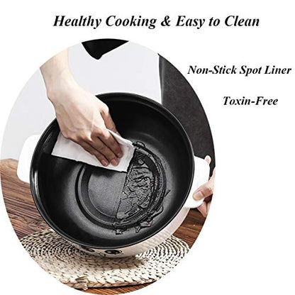  110V Electric Skillet With Lid 4-in-1 Multifunction Non-Stick Stainless Steel Electric Hot Pot Noodles Rice Cooker Steamed Egg Soup Pot Mini Heating Pan Cooking Fried