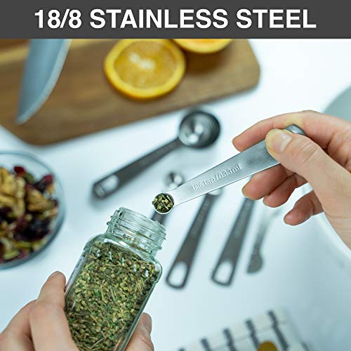  - 9 Measuring Spoons, Heavy Duty 18/8 Premium Stainless Steel Measuring Spoons Set, Spoons With US And Metric Measurements , Set Of 9 + Leveler, Measuring Tools For Dry And Liquid Ingredients
