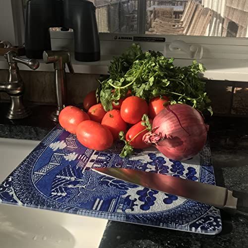  Blue Willow Tempered Glass Cutting Board- 15 X 12 Inch