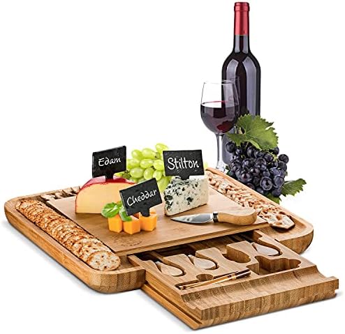  Cheese Board Gifts Set: Bamboo Large Charcuterie Boards, 4 Stainless Steel Cheese Knife & Serving Tray - Mothers Day Gift, Wedding Gifts, Housewarming Gift, Birthday Gifts For Women
