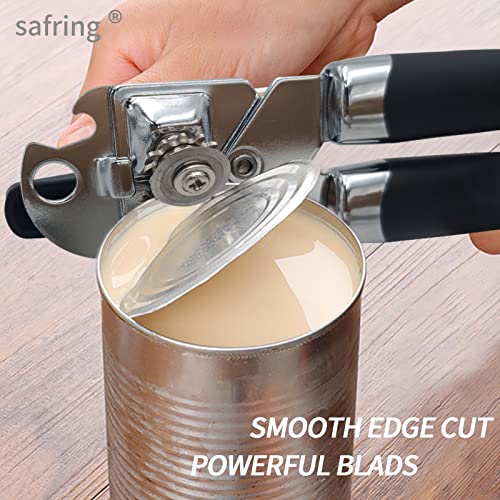  Safring Can Opener Manual, Handheld Strong Heavy Duty Stainless Steel Can Opener, Comfortable Handle, Sharp Blade Smooth Edge, Can Openers With Multifunctional Bottle Opener