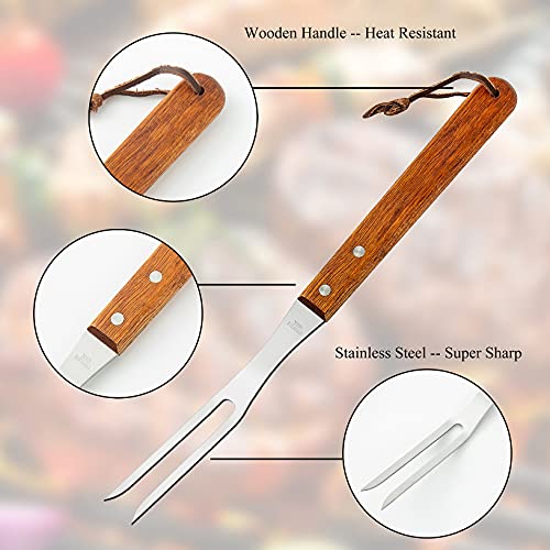  4pcs Meat Forks Stainless Steel Carving Fork With Wooden Handle Barbecue Fork For Cooking Kitchen