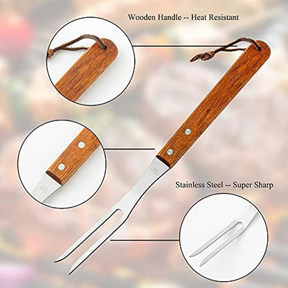  4pcs Meat Forks Stainless Steel Carving Fork With Wooden Handle Barbecue Fork For Cooking Kitchen