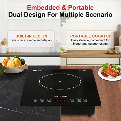  Portable Hot Plate Electric Cooktop, 1800W Single Countertop Burner With 9 Power Levels, Infrared Ceramic Burner For Cooking, Sensor Touch, 4-hour Timer, Safety Lock