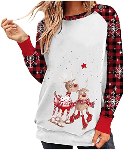  Crewneck Sweatshirts For Women Fall Plus Size Sweatshirts Long Sleeve Christmas Print Crew Neck Pullover Top Fall