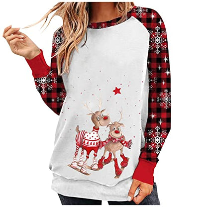  Crewneck Sweatshirts For Women Fall Plus Size Sweatshirts Long Sleeve Christmas Print Crew Neck Pullover Top Fall