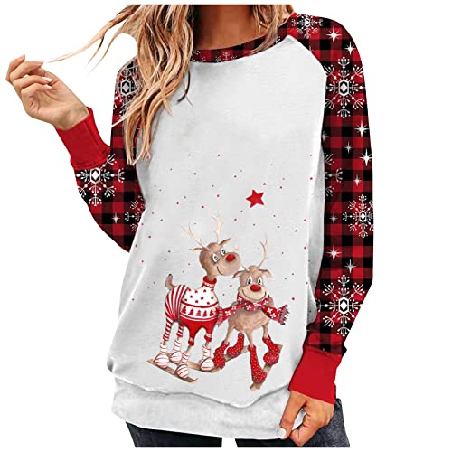  Crewneck Sweatshirts For Women Fall Plus Size Sweatshirts Long Sleeve Christmas Print Crew Neck Pullover Top Fall