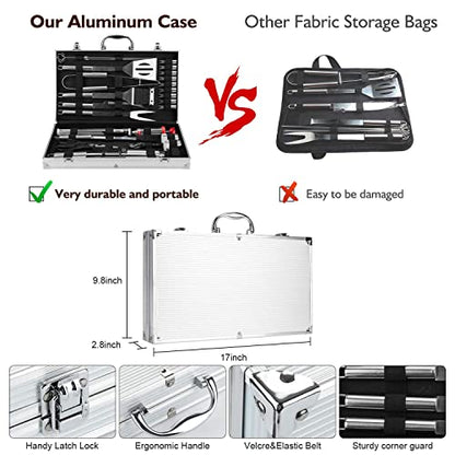  Grill Set, Grill Tools, Grill BBQ Accessories, Grilling Gifts For Men, 34PCS BBQ Tools For Outdoor Grill With Aluminum Case, Spatula,Tongs &Skewers,Smoker Accessories For Birthday, Dad, Wedding