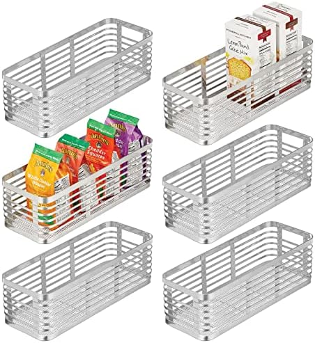  Steel Metal Wire Kitchen Food Storage Organizer Bin Basket For Pantry Organization - Wired Farmhouse Basket With Handle For Shelves - Carson Collection - 6 Pack, Matte Black