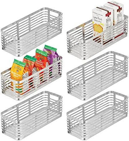  Steel Metal Wire Kitchen Food Storage Organizer Bin Basket For Pantry Organization - Wired Farmhouse Basket With Handle For Shelves - Carson Collection - 6 Pack, Matte Black