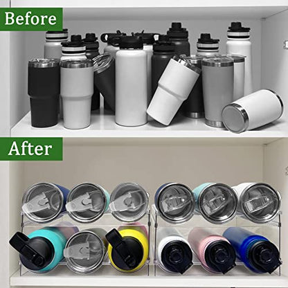  Spaclear Water Bottle Organizer, Stackable Kitchen Pantry Organization And Storage Shelf, Plastic Water Bottle Holder For Fridge Kitchen Cabinet Organizer And Storage, Tumbler Travel Mug Cup Organizer