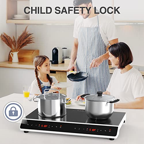  Double Induction Cooktop X 2, Portable Induction Cooker With 2 Burner Independent Control, Ultrathin Body, 9 Temperature, 2300W-Multiple Power Levels, 2 Hour Timer, Safety Lock