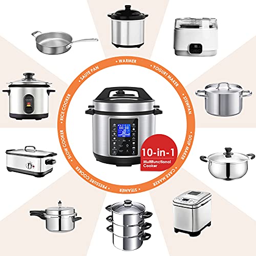  6 QT Electric Pressure Cooker, 14 One Touch Programs Electric Cooker, Slow Cooker, Rice Maker, Saute Pan, Yogurt Maker, Stainless Steel Multicooker