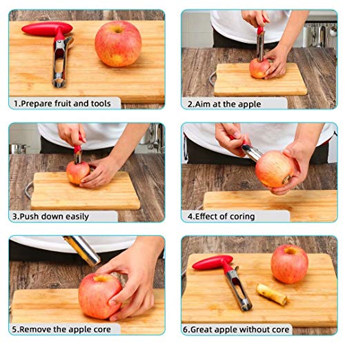  Premium Apple Corer Tool - Easy To Use And Clean - Sturdy Apple Core Remover With Sharp Serrature - Stainless Steel Corers For Apple And Pear - Core Fruits With Ease(Red)