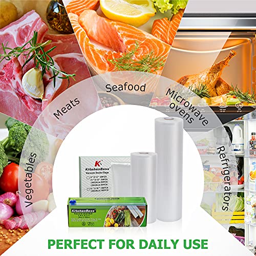  Vacuum Sealer Rolls Bag, 6 Pack 8"x16.5' And 11"x16.5' Food Vacuum Save Bag Rolls With Cutter Box,100 Feet Sous Vide Roll Bag,By KitchenBoss