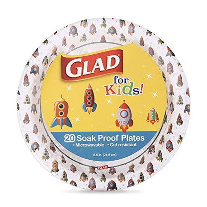  For Kids Rocket Paper Plates, 20 Count - 6 Pack | Small Round Paper Plates With Cute Rockets For Kids | Heavy Duty Disposable Soak Proof Microwavable Paper Plates For All Occasions, 8.5 Inch
