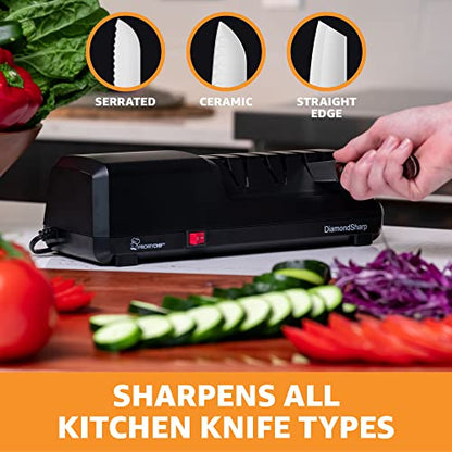  Electric Knife Sharpener For Kitchen Knives, Powerful Motor With Precision Guides And Professional Diamond Abrasives, Expert Automatic Angle Detection For Sharper Knives