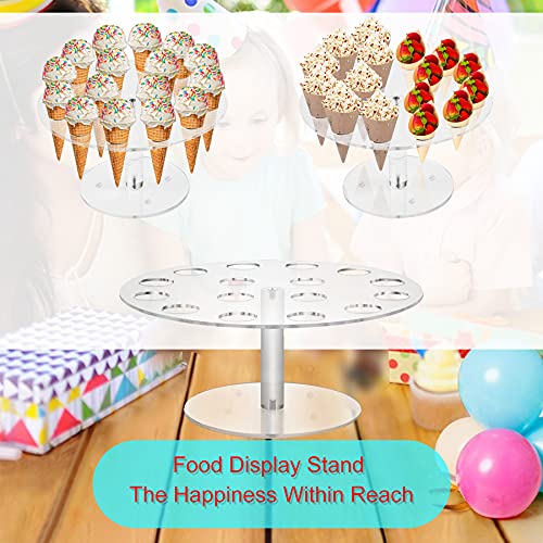  Ice Cream Cone Holder, Clear 16 Holes Food Stand,Acrylic Waffle Cone Display Stand,Hand Roll Sushi Popcorn Stand Rack For Kids Party Birthday Wedding Decoration