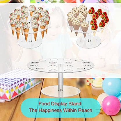  Ice Cream Cone Holder, Clear 16 Holes Food Stand,Acrylic Waffle Cone Display Stand,Hand Roll Sushi Popcorn Stand Rack For Kids Party Birthday Wedding Decoration