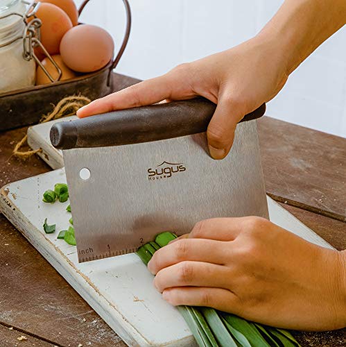  (6.3 X 3.9 X 1.3) Inch Premium 304 Stainless Steel Bench Scraper For Baking/Bench Chopper SUGUS HOUSE, Quick & Easy Multi-purpose Dough Scraper, Dough Cutter & Pastry Scraper