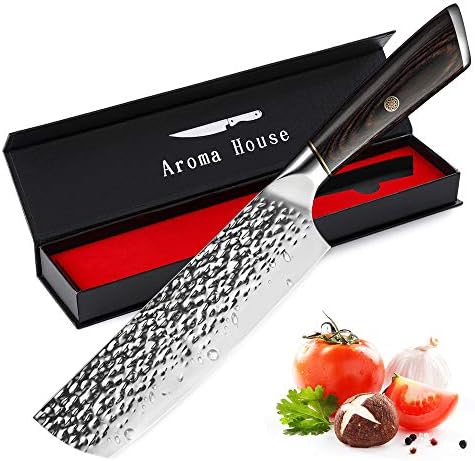  Damascus Nakiri Knife 7", Heavy Duty Kitchen Knife For Meat And Vegetable, High Carbon Stainless Steel & Pakkawood Handle, Magnetic Box, Amazing Gift Option.