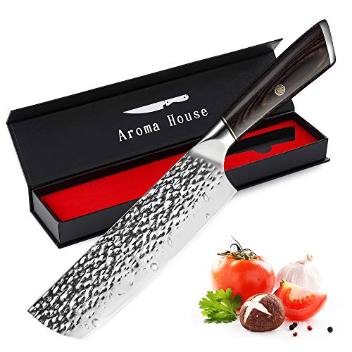  Damascus Nakiri Knife 7", Heavy Duty Kitchen Knife For Meat And Vegetable, High Carbon Stainless Steel & Pakkawood Handle, Magnetic Box, Amazing Gift Option.
