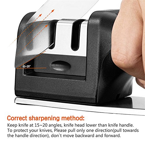  Fe Sharpener - Kitchen Knife Sharpener For Knife Sharpening Kit Knives & Blades, 2 Stage Manual Chef Knife Cutlery Sharpener With Diomand Abrasives(Black-Silver)