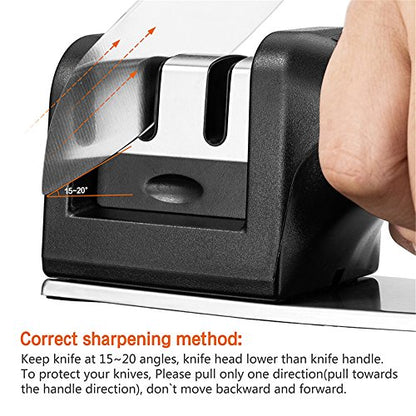  Fe Sharpener - Kitchen Knife Sharpener For Knife Sharpening Kit Knives & Blades, 2 Stage Manual Chef Knife Cutlery Sharpener With Diomand Abrasives(Black-Silver)