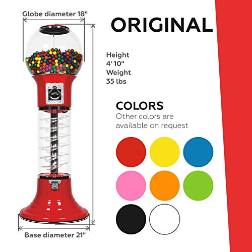  Gumball Machine For Kids RED Vending Machine 4'10" $0.25 Tall Spiral Candy Machine With Dispenser For Gumballs Bubble Gums Bouncy Balls Capsules