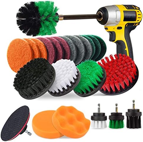  24 Piece Drill Brush Attachment Set Power Scrubber Kit, Scrub Brush With Extend Long Attachment, Scrubing Pads Cleaning Kit For Tile Sealants, Bathtub, Sinks, Floor, Wheels, Carpet
