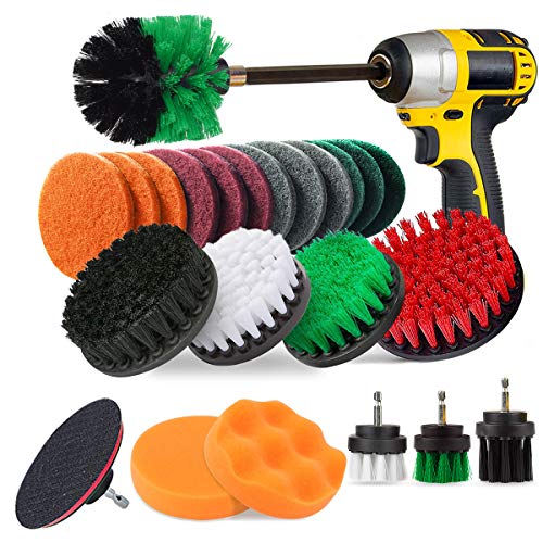  24 Piece Drill Brush Attachment Set Power Scrubber Kit, Scrub Brush With Extend Long Attachment, Scrubing Pads Cleaning Kit For Tile Sealants, Bathtub, Sinks, Floor, Wheels, Carpet