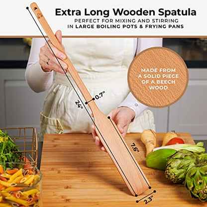  Xtra-Long 24" Wooden Paddle - Long-Handled Beech Wood Stirring Paddle - Cajun Cooking Mixing & Brewing Big Stock Pots - Heavy-Duty Flat Stir Paddles For Cooking - Hardwood Cookware By Woodenhouse