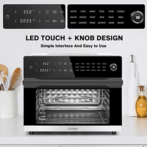  32QT Large Air Fryer Oven Toaster Oven Combo With Rotisserie 18-in-1 Convection Oven Countertop LED Touch And Knob Design Digital Oven For Bake Broil Pizza Roast Toast Dehydrate,1800W,Stainless Steel,ETL Certified