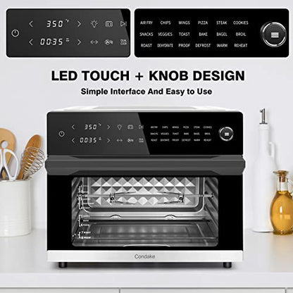  32QT Large Air Fryer Oven Toaster Oven Combo With Rotisserie 18-in-1 Convection Oven Countertop LED Touch And Knob Design Digital Oven For Bake Broil Pizza Roast Toast Dehydrate,1800W,Stainless Steel,ETL Certified