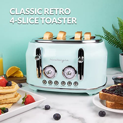  Retro Countertop Microwave Oven, 0.9 Cu. Ft. 800-Watts With LED Digital Display, Child Lock, Easy Clean Interior, Cu.Ft, Aqua & Nostalgia Classic 4-Slice Wide Slot Toaster, Aqua