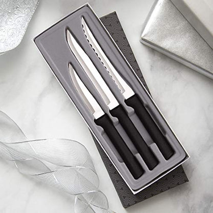 Ada Cutlery Cooking Essentials Knife Starter Gift 3 Piece Set Resin Stainless Steel, 8 7/8 Inches, Black Handle