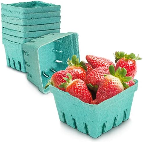  [44 Pack] Quart Green Molded Pulp Fiber Berry Basket Produce Vented Container For Fruit And Vegetable, Farmer Market, Grocery Stores And Backyard Party