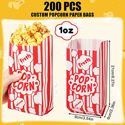  200 Pieces Popcorn Bags 1 Oz Greaseproof Popcorn Paper Bags Individual Servings White And Red Striped Popcorn Sleeves Disposable Flat Bottom Popcorn Take Out Bags For Movie Theater Carnival Party