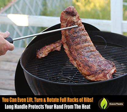  Food Flipper And Meat Hook For Grilling, Flipping, And Turning Vegetables And Meats BBQ Grill And Smoker Accessories, Right-Handed, 17 In