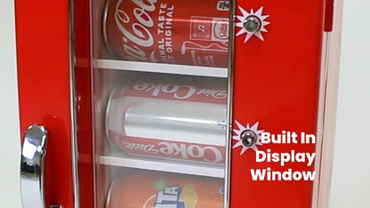 Coca-Cola Exclusive New Retro Vending Machine Style 10 Can Mini Fridge, 12V DC/110V AC With Tall Window Display For Home, Dorm, Office, Games Room
