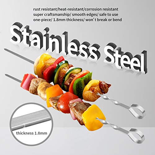  Kabob Skewers, 17" Metal Kebab Skewers Flat Long Stainless Steel Wide Reusable BBQ Barbecue Shish Kabob Sticks Skewers For Grilling Meat Shrimp Chicken Vegetable, 12 Pack Including Bonus 14" Skewers