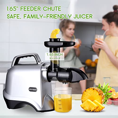  Juicer Machines-SOVIDER Up To 92% Juice Yield Masticating Slow Juicer With Reverse Function- Easy Clean Cold Press Juicer With Brush-Quiet Motor Compact Juicer For Vegetables And Fruits Space-Saving