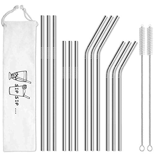  Iware 12-Pack Reusable Stainless Steel Metal Straws With Case - Long Drinking Straws For 30 Oz And 20 Oz Tumblers Yeti Dishwasher Safe - 2 Cleaning Brushes Included