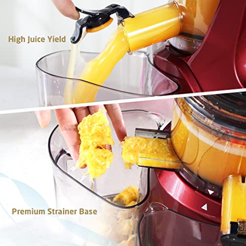  Rtical Grind Cold Press Juicer, Anti-Oxidation Wide Chute Slow Grinding Juicer With 60 RPM 240W AC Motor & Large 3” Mouth The Ultimate Fruit And Vegetable Juice Extractor (Red)