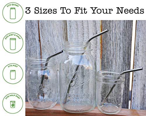  Combo Pack Thin Bent Stainless Steel Straws For Mason Jars (6 Pack + Cleaning Brush + Cloth Bag)