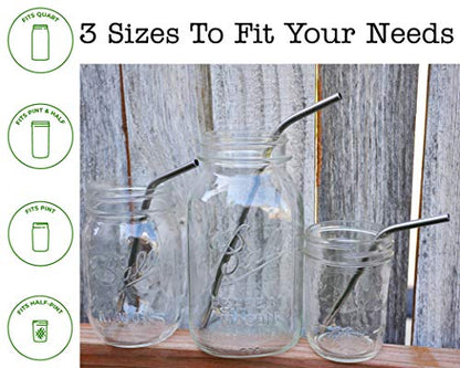  Combo Pack Thin Bent Stainless Steel Straws For Mason Jars (6 Pack + Cleaning Brush + Cloth Bag)